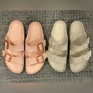 2 pairs Birkenstock Arizona Pink and White Slide Sandals with Buckles 37